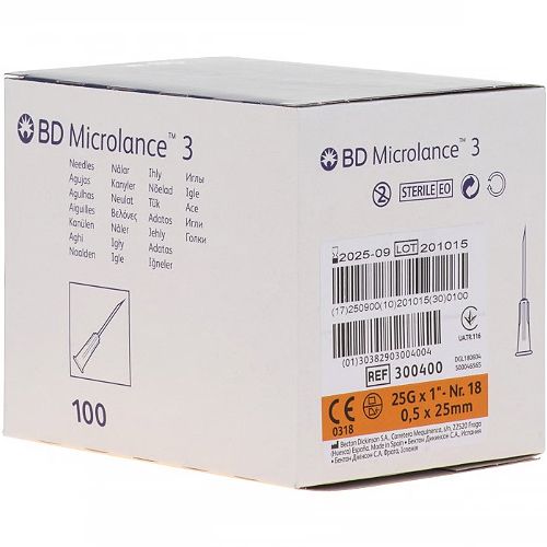 BD NEEDLE Hypodermic Needle 25g 100 Pack
