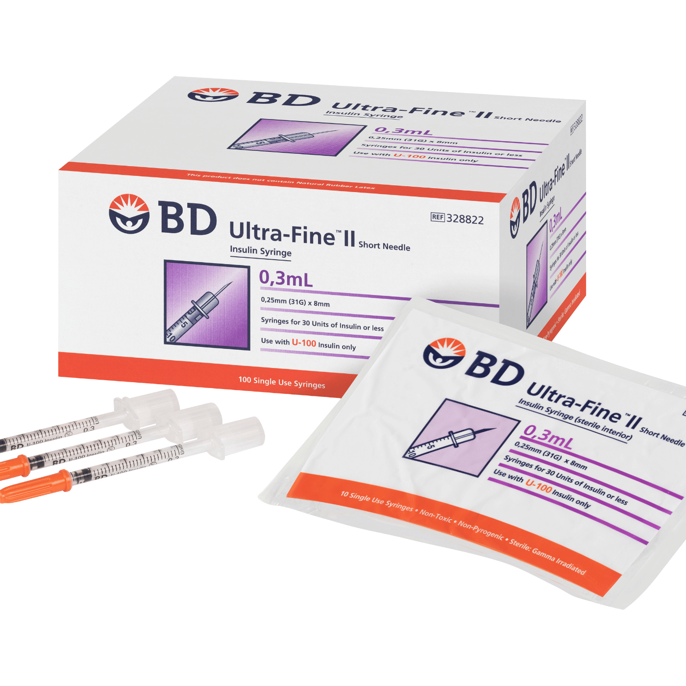 BD Ultra-Fine II Syringe 0.3mL 31G 8mm 100 Pack