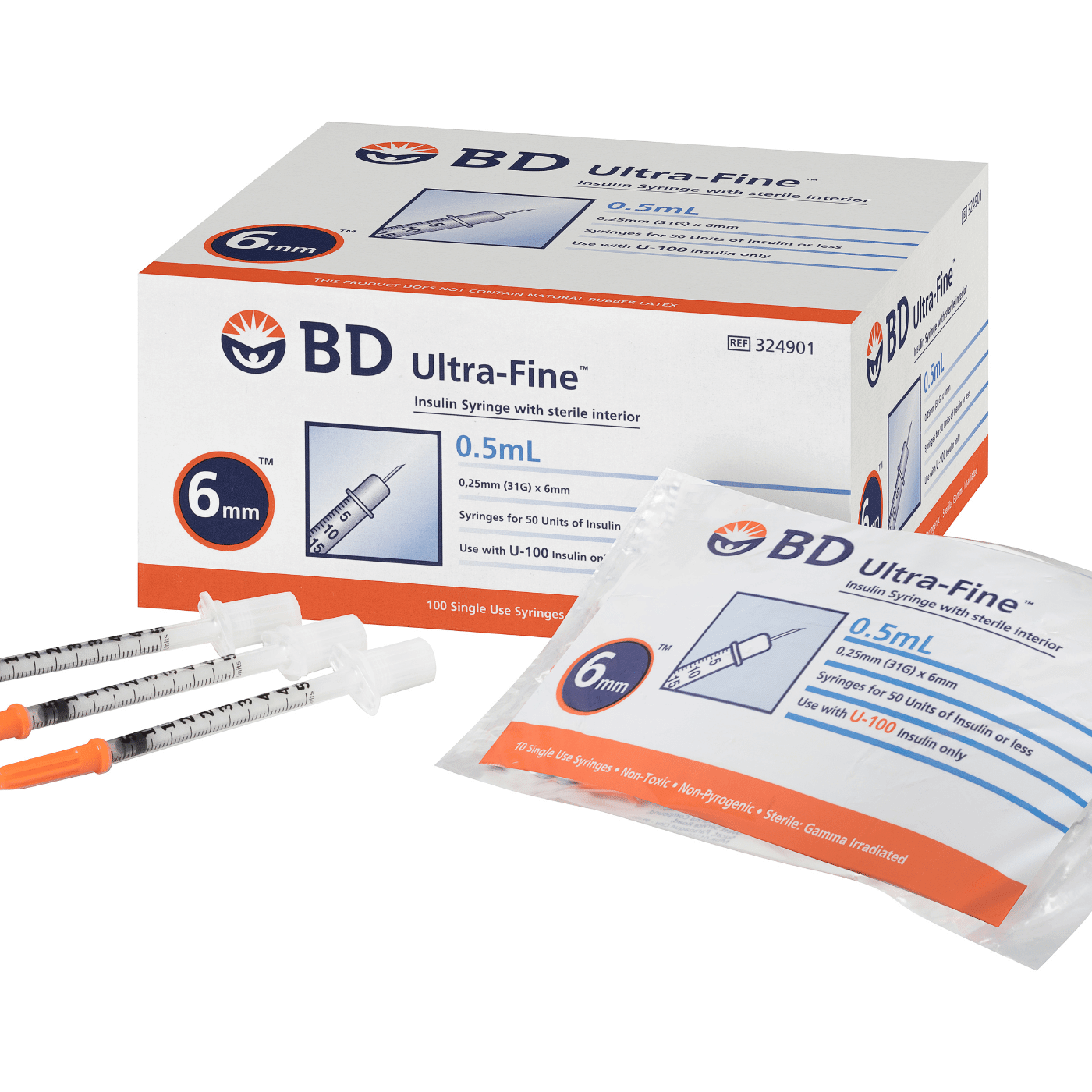 BD Ultra-Fine Syringe 0.5mL 31G 6mm 100 Pack