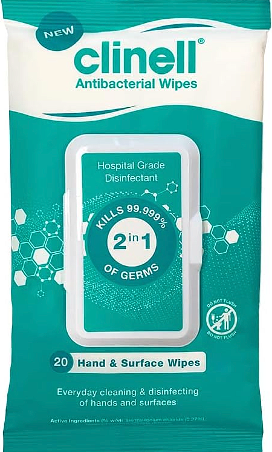 Clinell Hand & Surface Wipes (Quantity: Pack of 20)