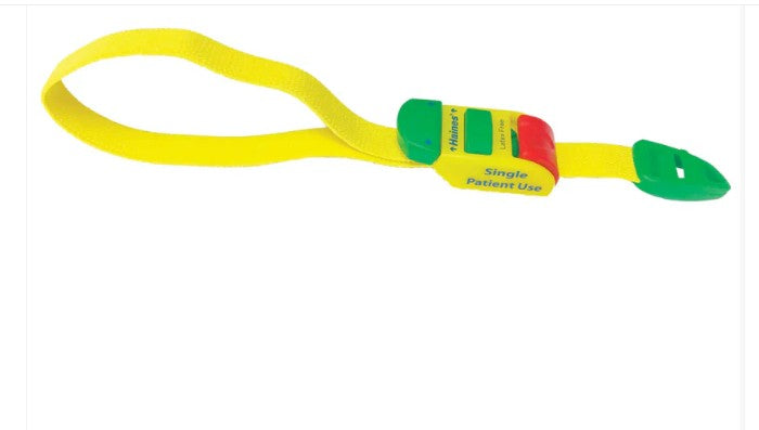 Haines Tourniquet -Single Patient Use, Peadiatric with green, yellow & red plastic clip for adj-Each