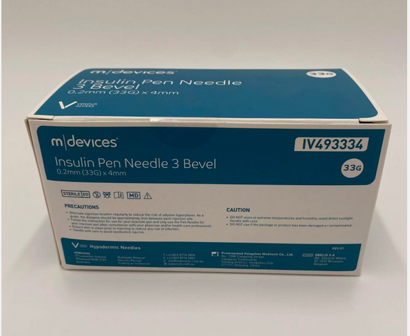 Insulin Pen Needle 3 Bevel Sterile - Pack of 100pcs