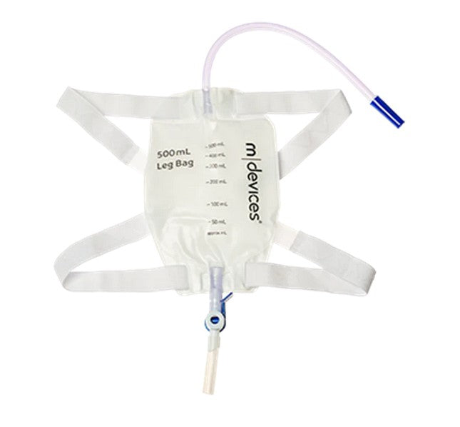 Leg Bag - Lever Tap Non-Return Valve 30cm Long Tube with Silicone Lined Straps and Fabric Fastener