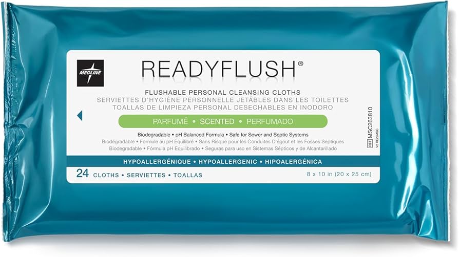 Medline Readyflush Wipes Flushable Cloths 20x30cm x Pack of 24 Wipes