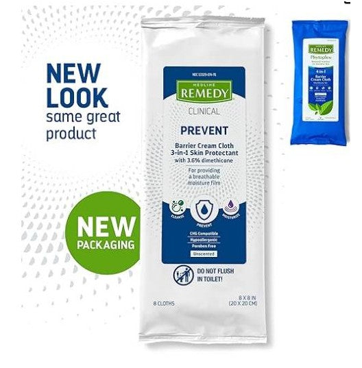 Medline Remedy Barrier Cream Cloth 3-in-1 Skin Protectant with 3.6% dimethicone Qty: 8pcs
