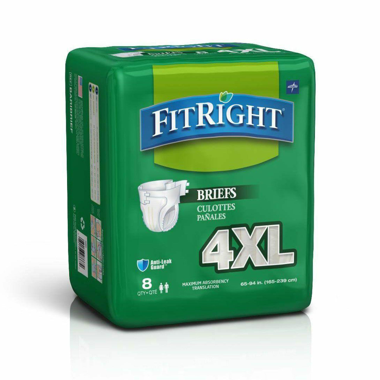 Fitright Bariatric Adult Incontinence Briefs 4XL Tab Style, 165-239cm, 2054ml x Pack of 8