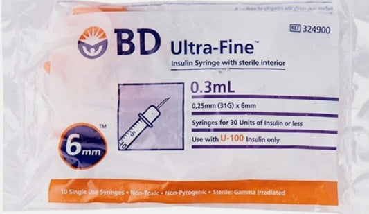 BD Ultra-Fine Insulin Syringes 0.3mL 31G 6mm x 10pcs