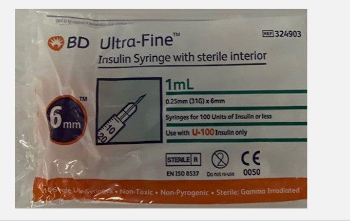 BD Ultra-Fine Insulin Syringes 1.0mL 31G 6mm x 10pcs