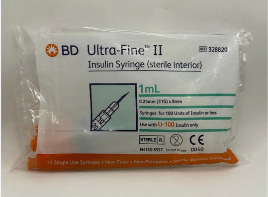 BD Ultra-Fine Insulin Syringes 1.0mL 31G 8mm x 10pcs