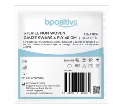 Bpositive Gauze Square Non-woven 7.5 X 7.5cm Sterile 3's