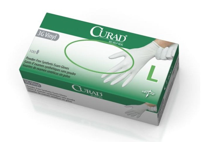 Curad 3G White Vinyl Exam Gloves - Non-sterile, Powder free, Latex free