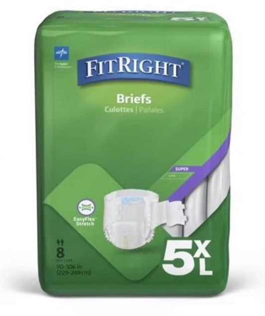 Medline FitRight Bariatric Incontinence Super Brief 5XL,Tab Style (229 - 269cm) x 8pcs