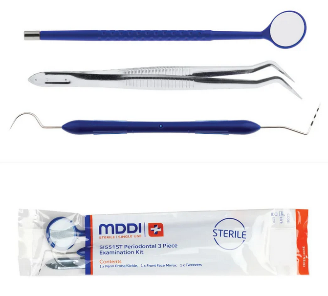 MDDI Periodontal 3 Piece Perio-Sickle Single-Use Examination Kit Sterile Box of 100
