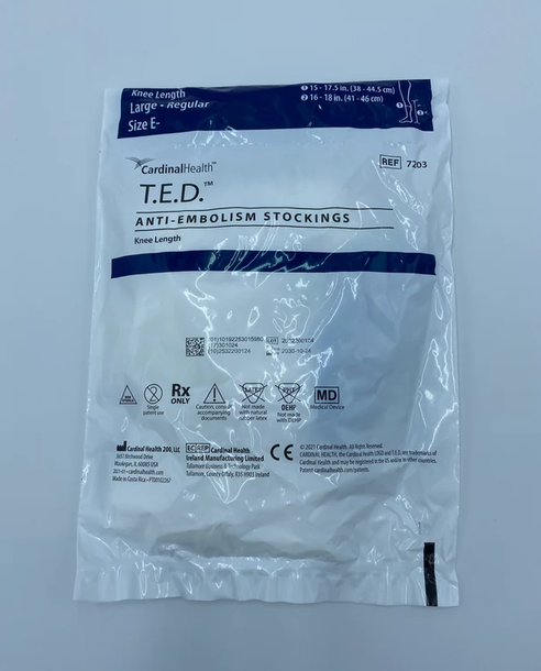 TED Compression Anti-Embolism Stockings, Regular, Knee Length, White Open Toe, Each Pair