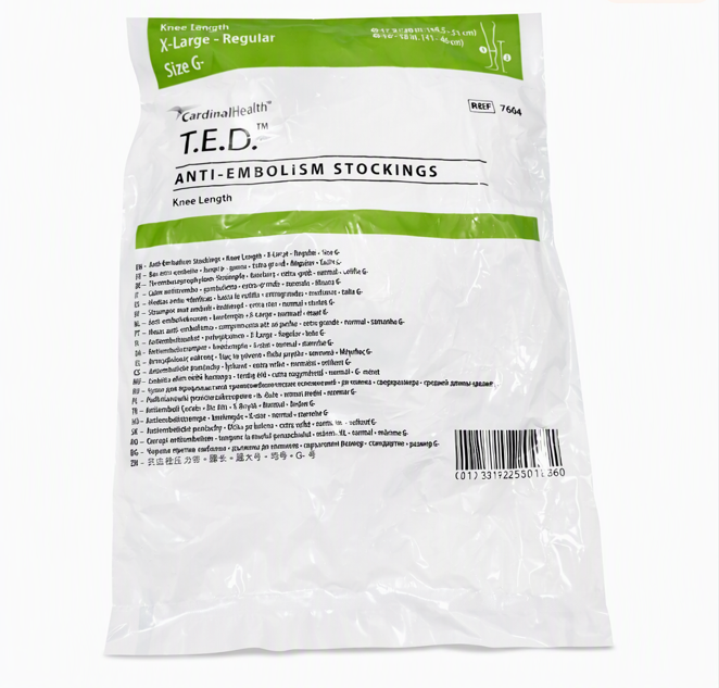 TED Compression Anti-Embolism Stockings, Regular, Knee Length, White Open Toe, Each Pair