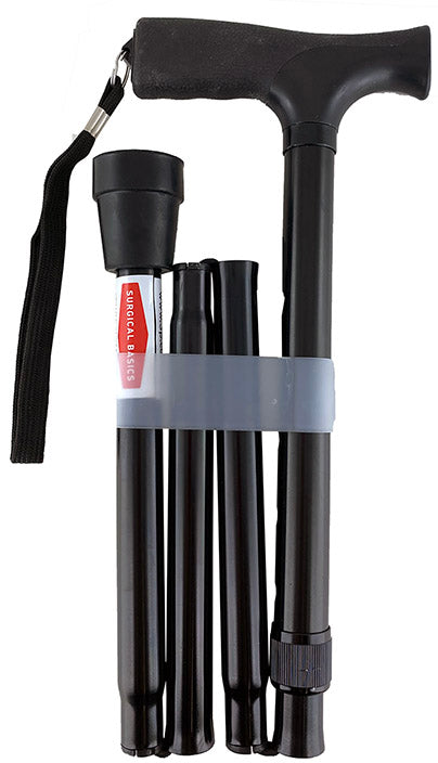 Surgical Basics Walking Stick Black Folding Adjustable Soft Grip Handle 83-95cm