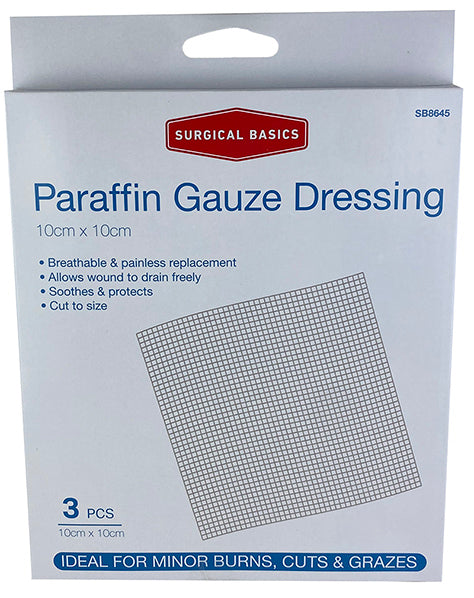 Surgical Basics Paraffin Gauze 10 X 10cm 3pk